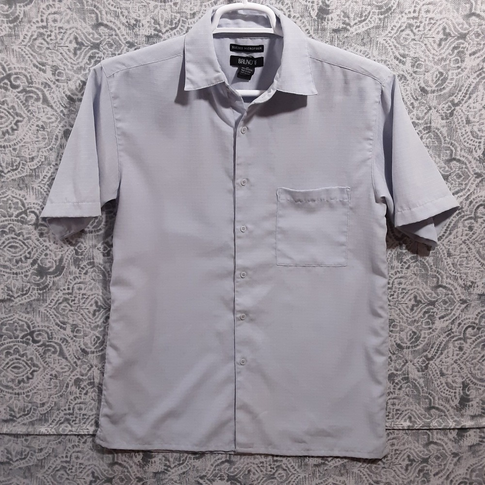 Bruno Sueded Microfiber Light Blue Checked Pattern Men's Medium Button No Iron